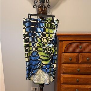 Sunny Leigh Blue and Green Abstract high low Skirt